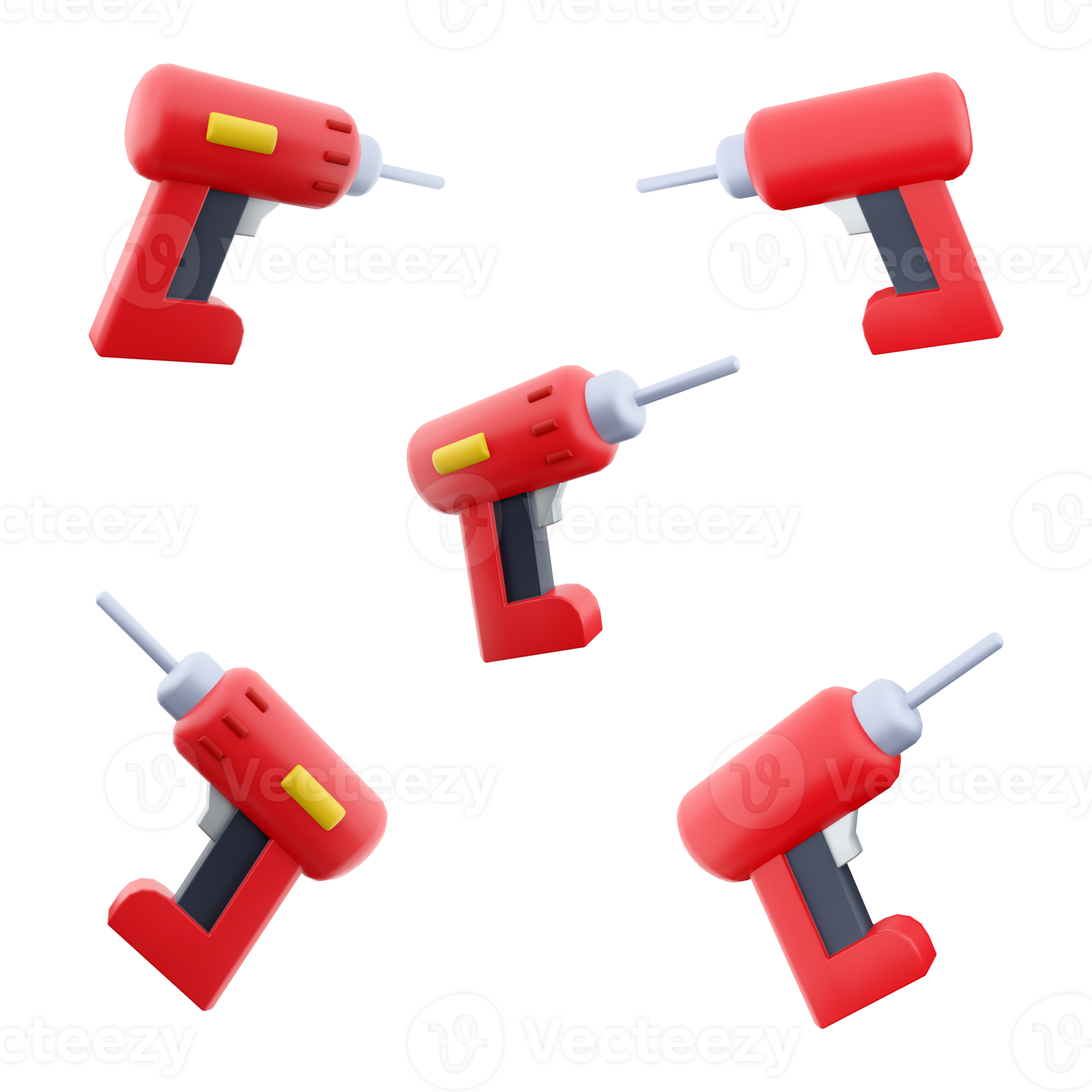 3d rendering red electric screwdriver icon set. 3d render handheld