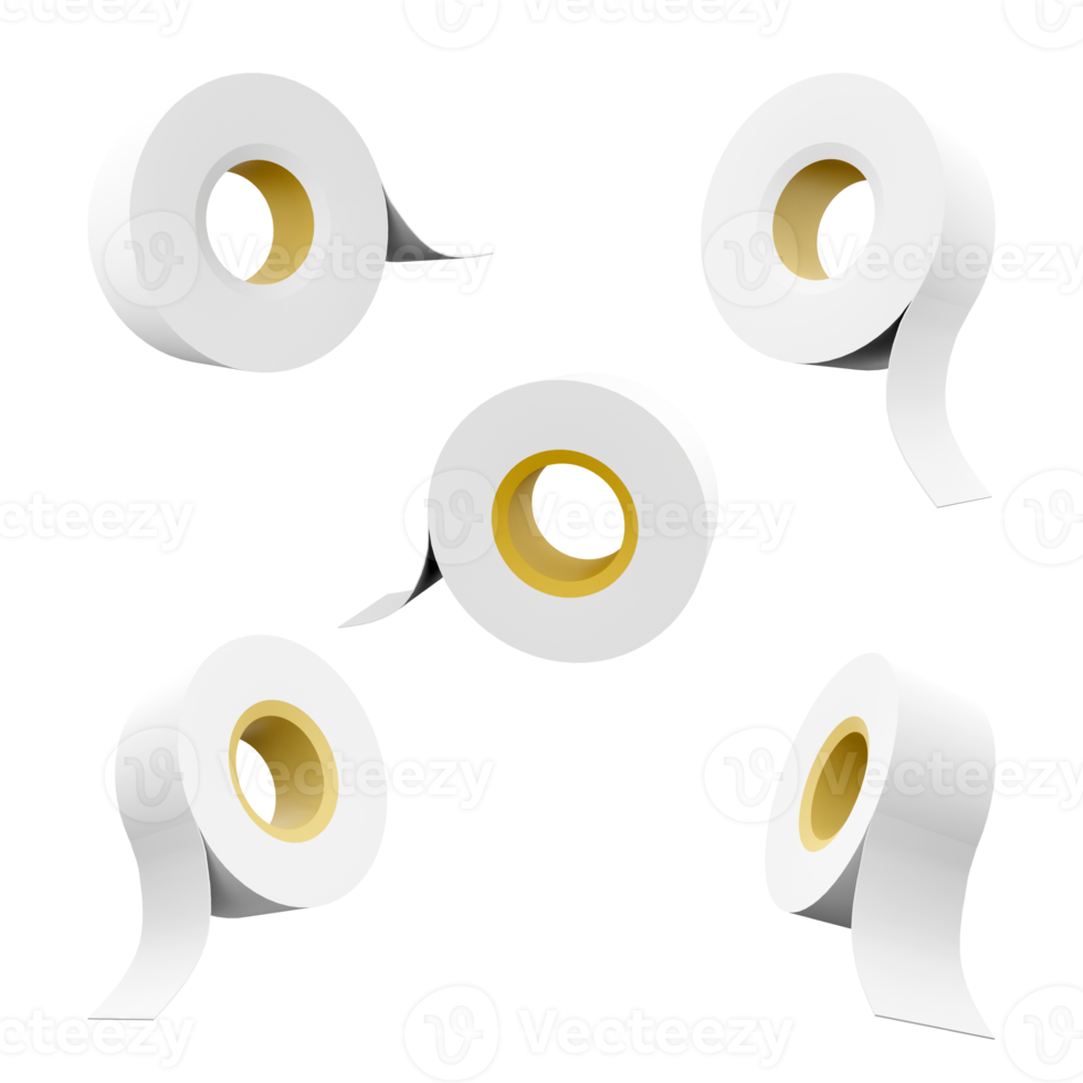 3d rendering white adhesive tape in a roll icon set. 3d render Adhesive-coated film tape used in everyday life and in production different positions icon set. png