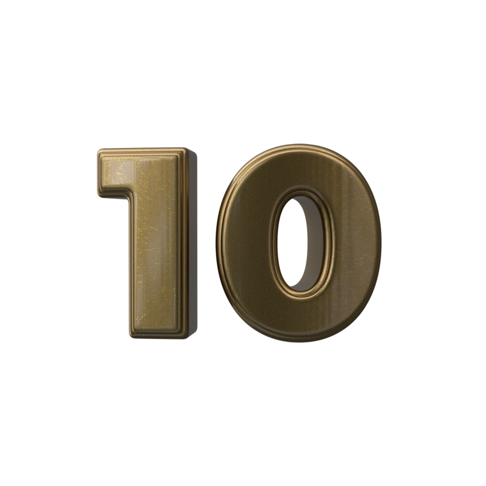 Number 10 3D render transparent background png