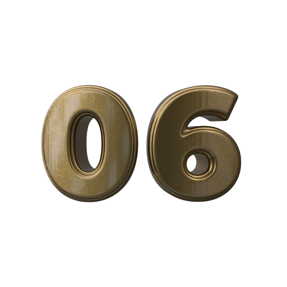 Number 06 3D render transparent background png