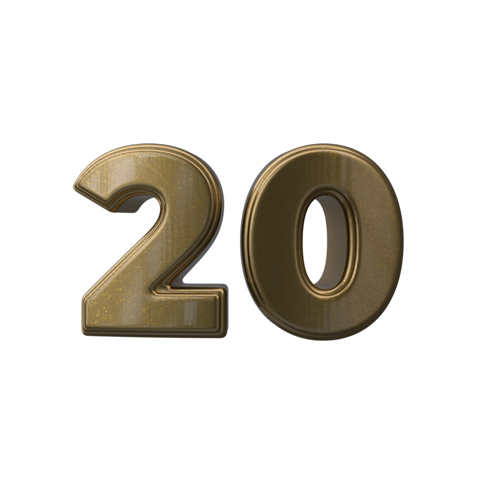 Number 20 3D render transparent background png