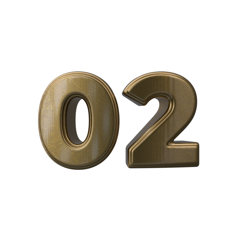 Number 02 3D render transparent background png