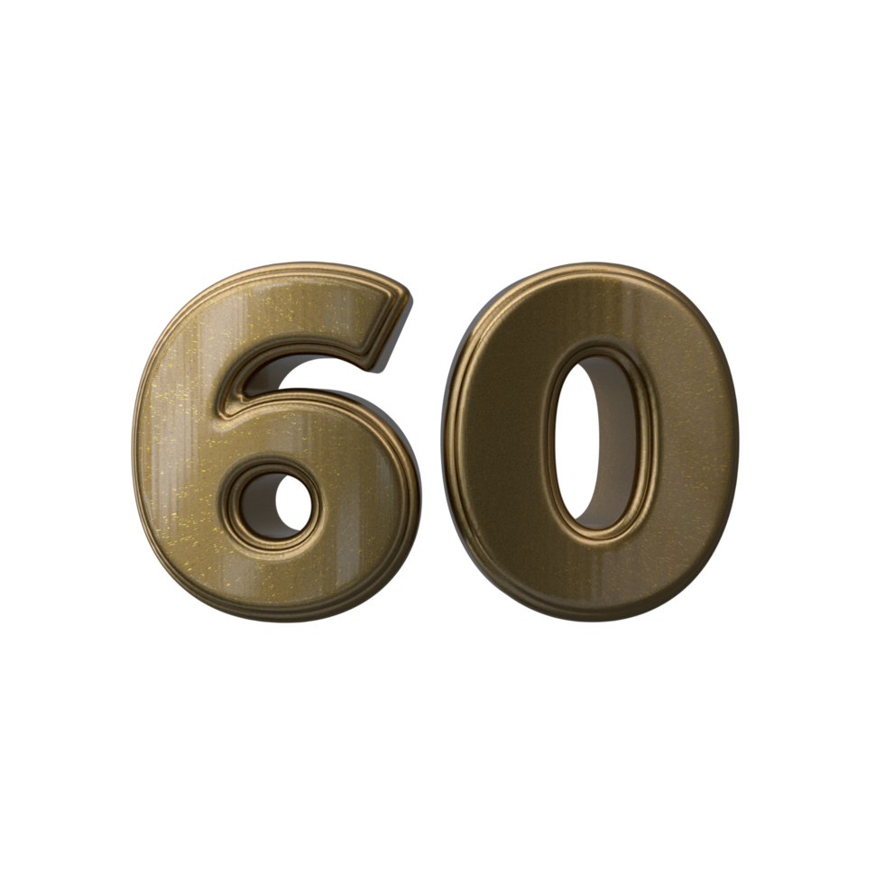 número 60. 3d render transparente fundo png