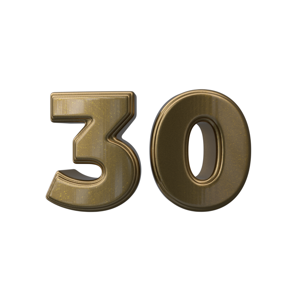 número 30 3d render transparente fundo png