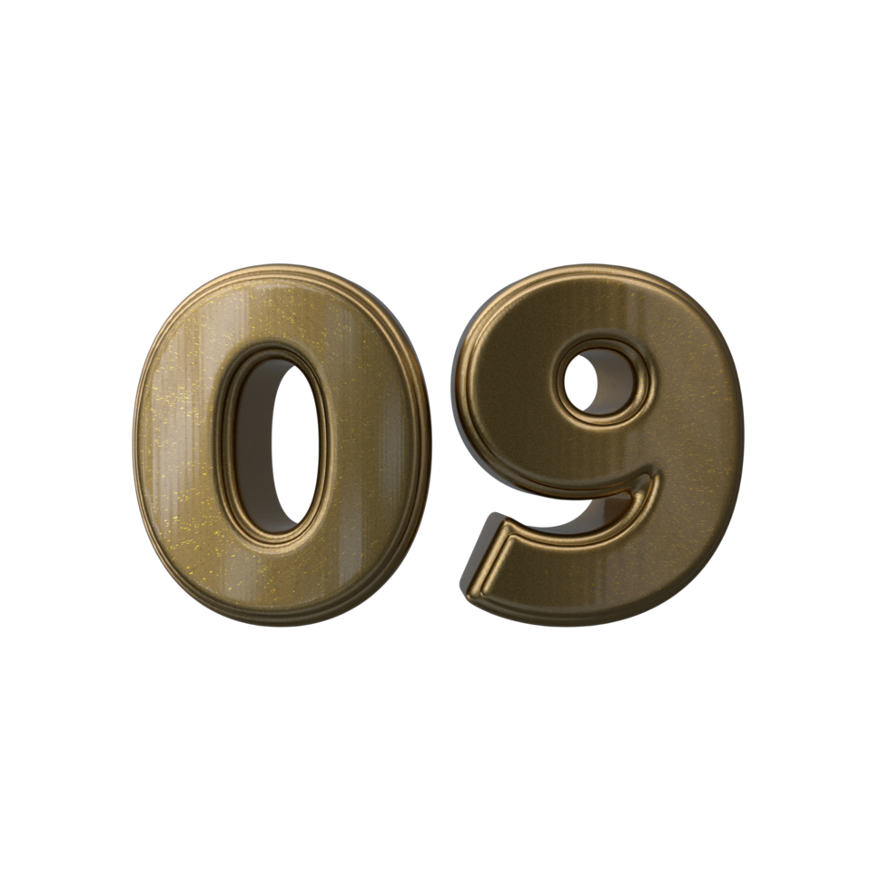 Number 09 3D render transparent background png