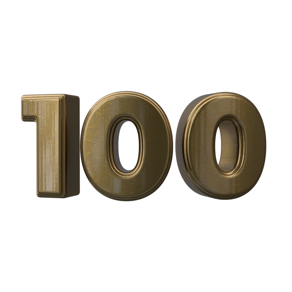 Number 100 3D render transparent background png