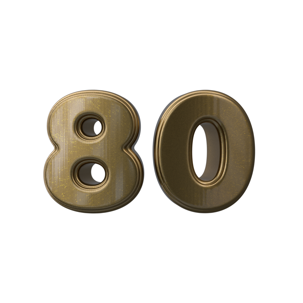 Number 80 3D render transparent background png