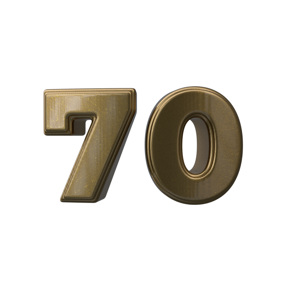 Number 70 3D render transparent background png