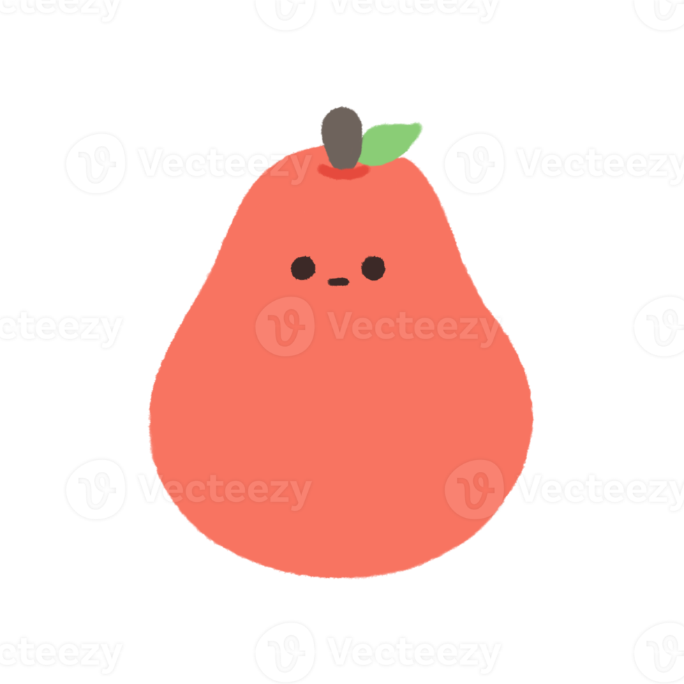 Hand-drawn Cute red pear, Cute fruit character design in doodle style png