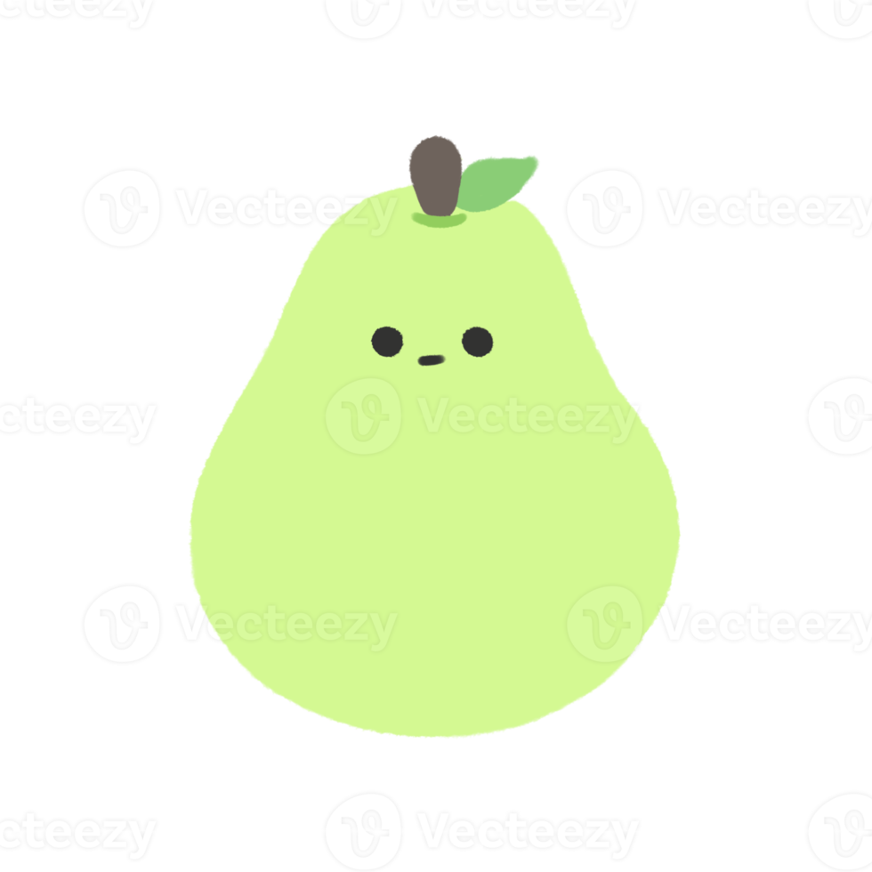 Hand-drawn Cute green pear, Cute fruit character design in doodle style png