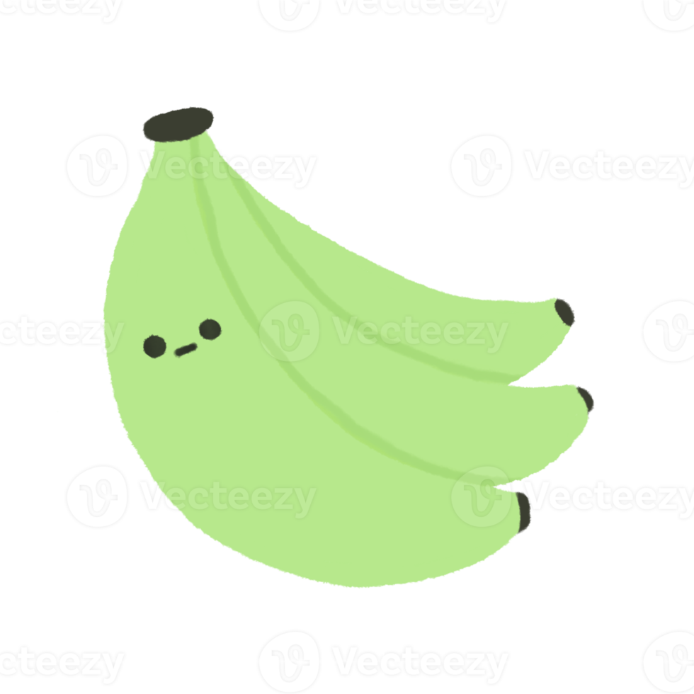 Hand-drawn Cute green Banana, Cute fruit character design in doodle style png