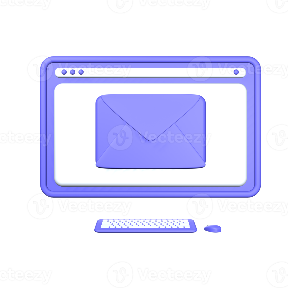 3d illustration incoming mail on the computer object png