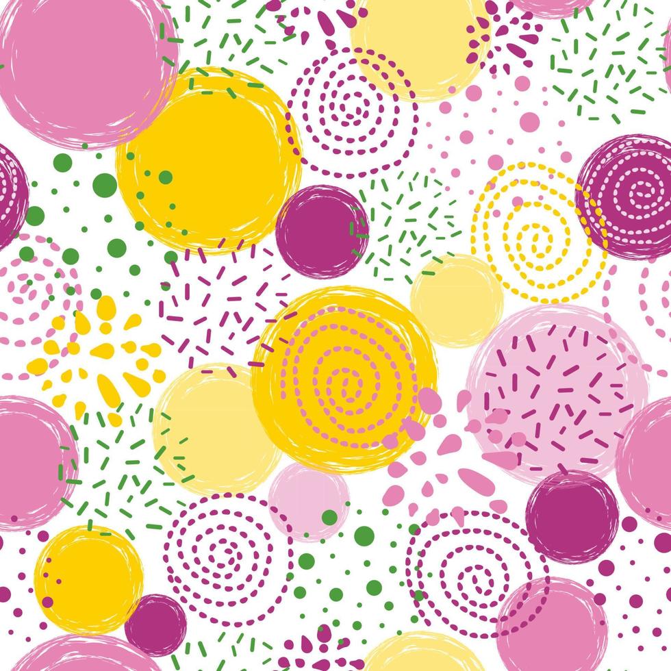 Multi colored seamless pattern polka dot abstract ornament hand drawn circles, round shapes. Repeat vector illustration for wallpaper, wrap Colorful dots background