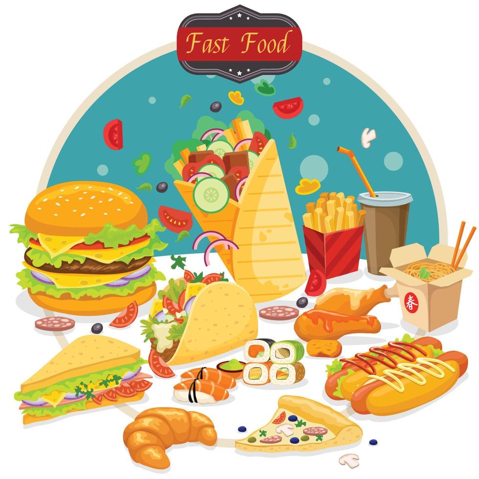 fast food menu items, different junk food items vector illustration post design