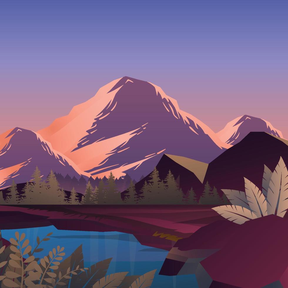 montaña paisaje con lago montañas rango vector ilustración