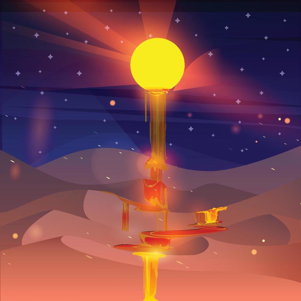 lava coming down from sun surreal landscape illustration vector art