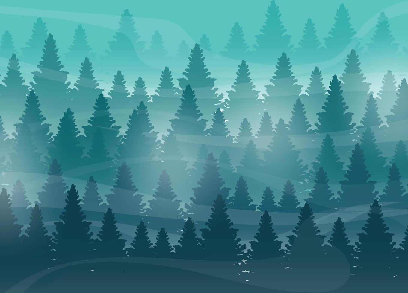 pine trees tops misty forest vector illustration