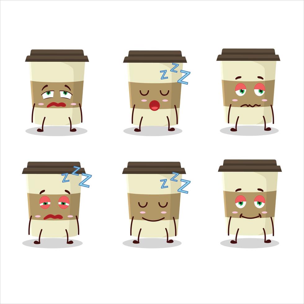 dibujos animados personaje de café taza con soñoliento expresión vector