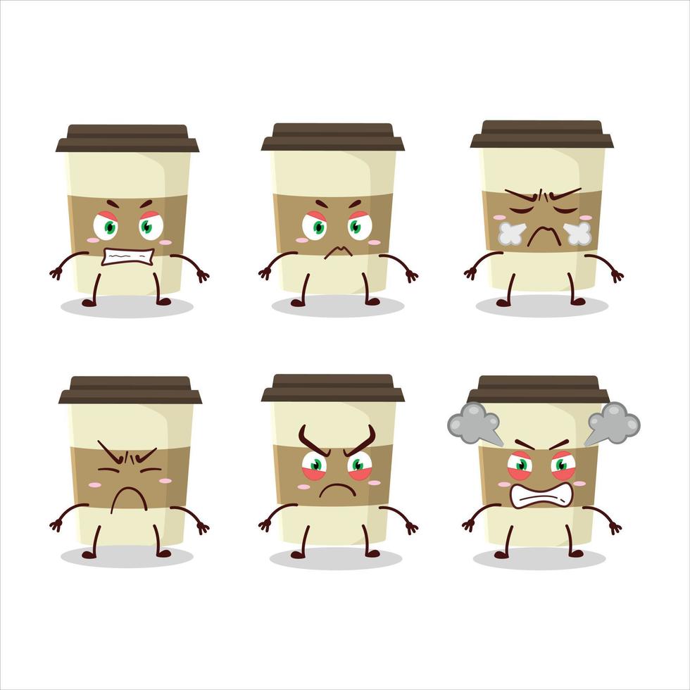 Coffee cup cartoon character with various angry expressions vector