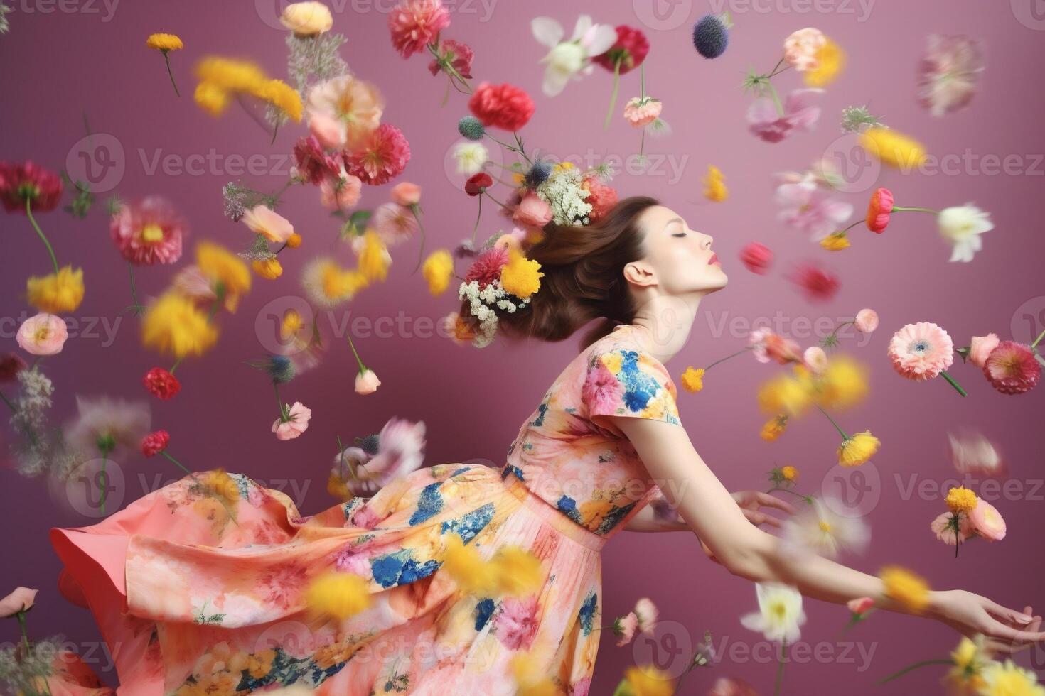 woman with flowers, spring concept photo