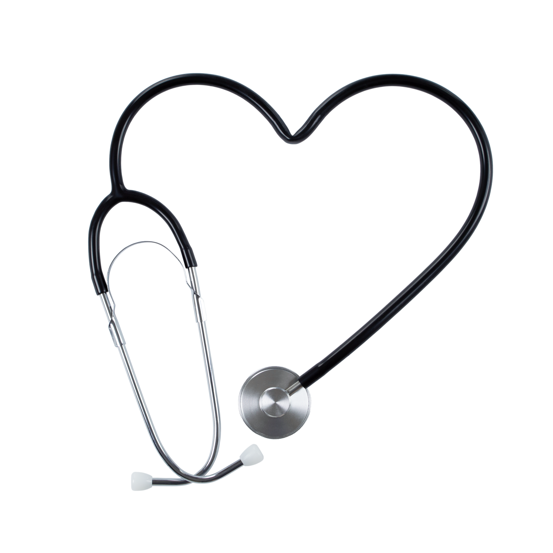 Black stethoscope with heart shape isolated on transparent background