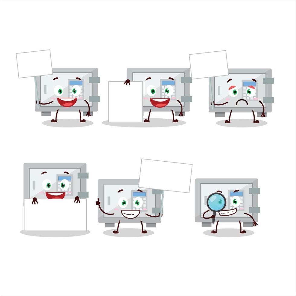 Digital safe box cartoon character bring information board vector