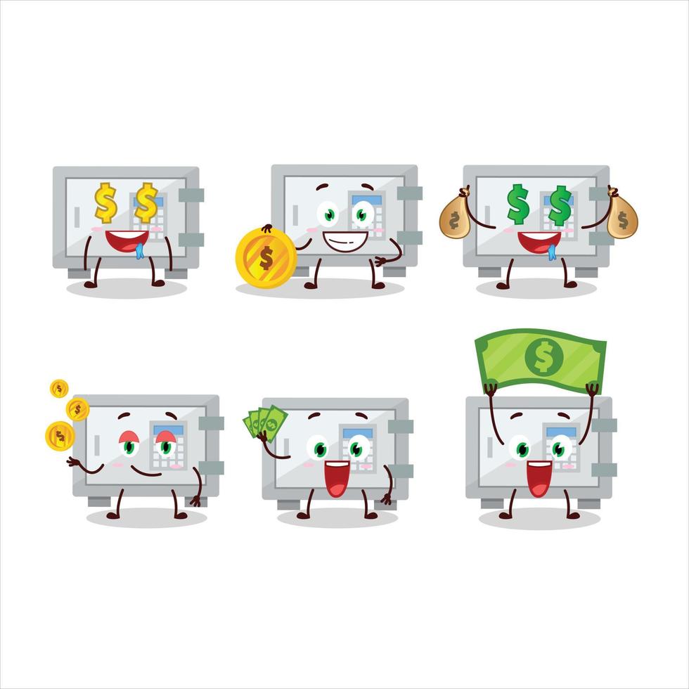 Digital safe box cartoon character with cute emoticon bring money vector