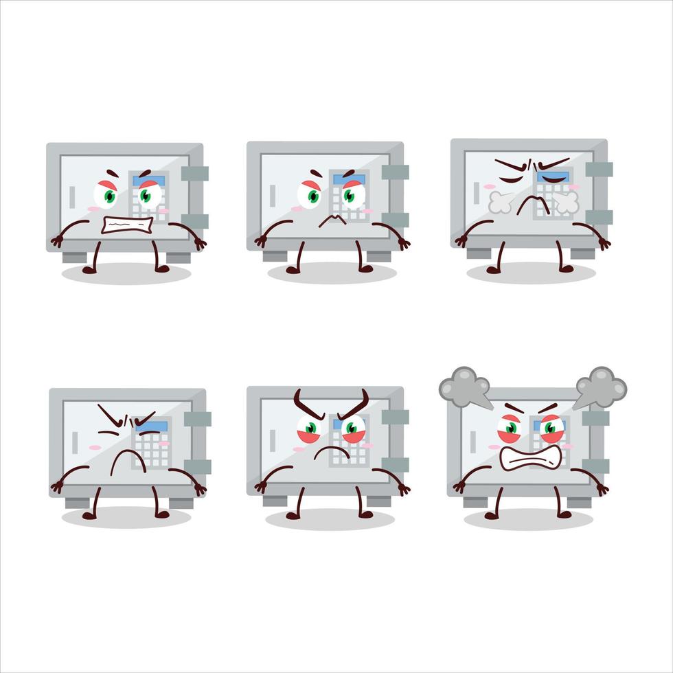 Digital safe box cartoon character with various angry expressions vector