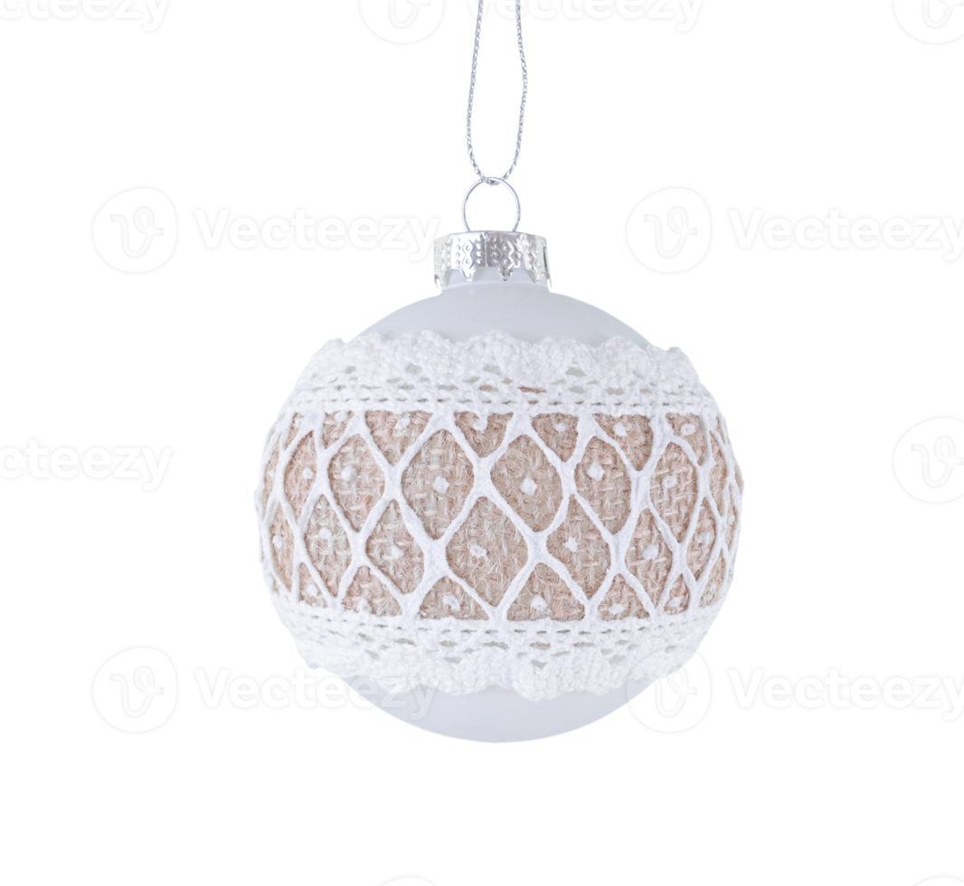 Hanging Christmas bauble in rustic style isolated on transparent background. Stock photo png
