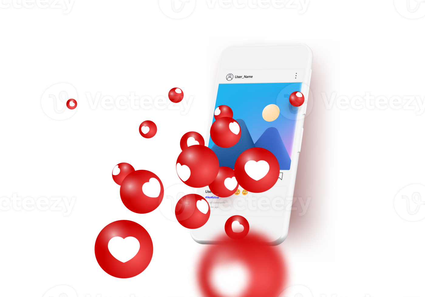 Vector illustration smartphone with heart emoji speech bubble get message on screen. Social network and mobile device concept. Graphic for websites, web banner png