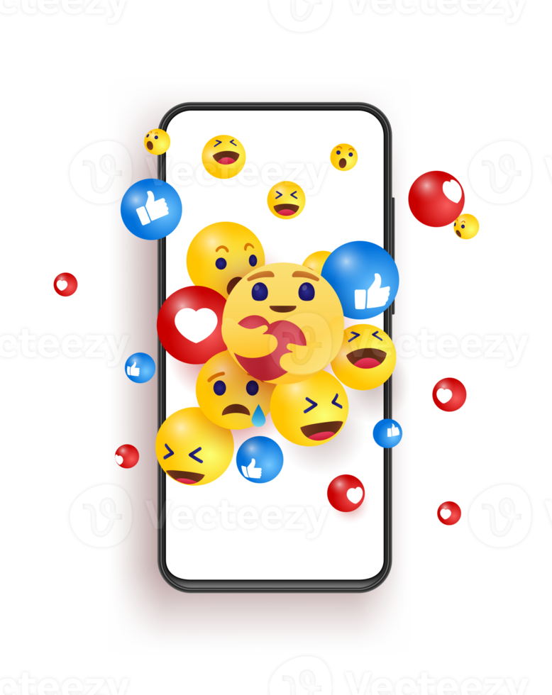 Emojis springen von einer Smartphone-Vektorillustration. technologie, kommunikation, social media designkonzept png