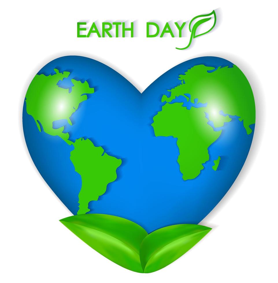 Globe, heart-shaped planet, symbol of love for the earth. Abstract map of the world, green continents in the blue ocean. The concept of the day of the earth and love for the planet. Love our planet vector