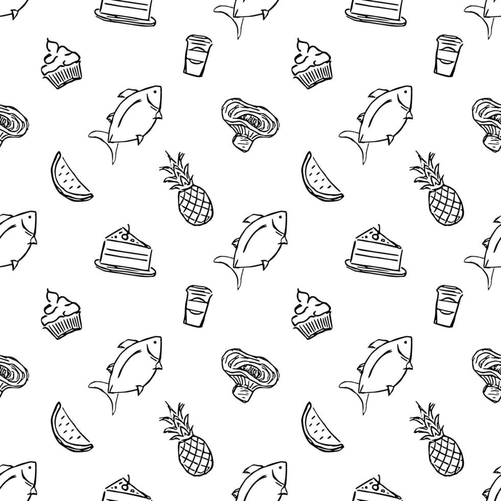 Seamless food pattern. Doodle vector food illustration