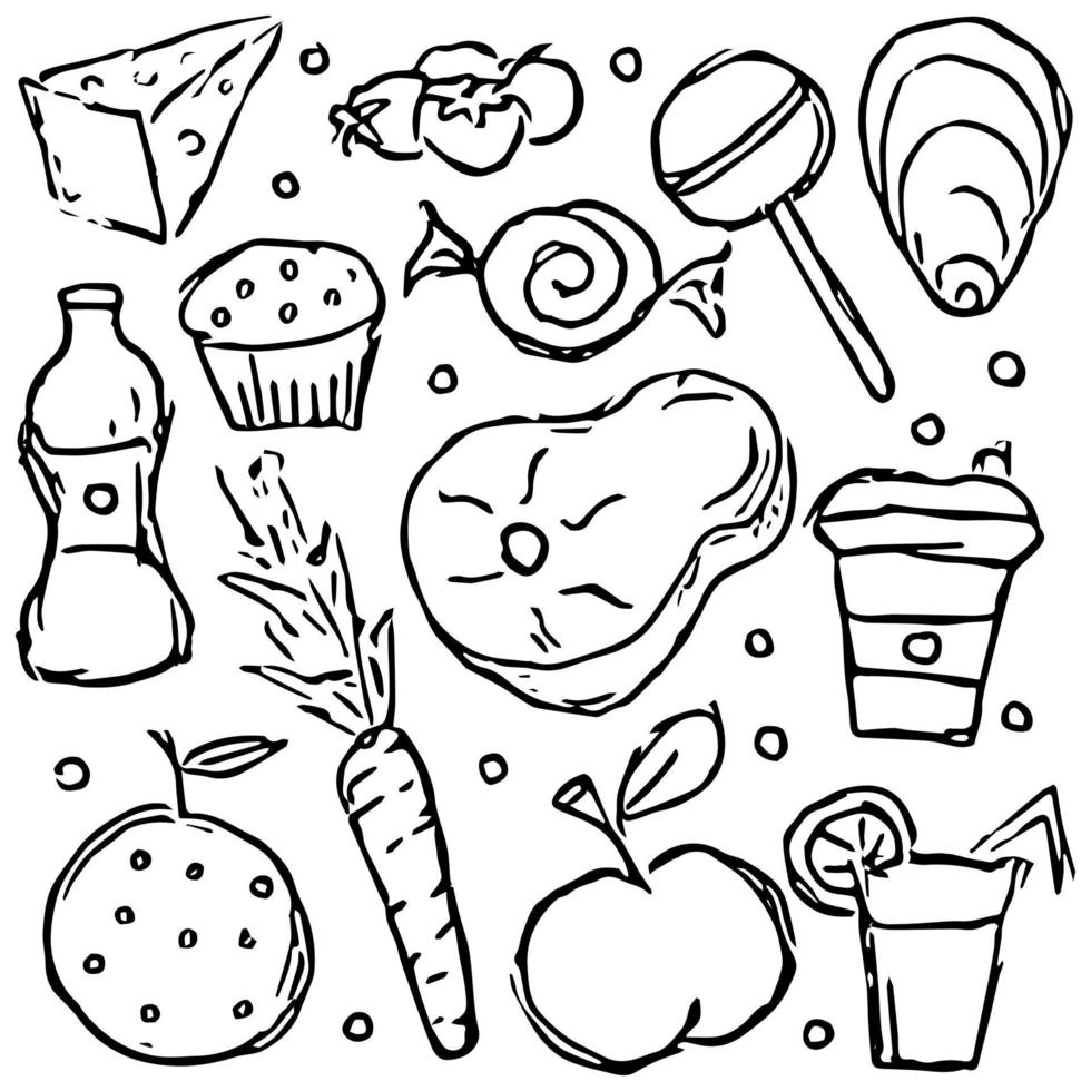 comida iconos garabatear comida ilustración vector