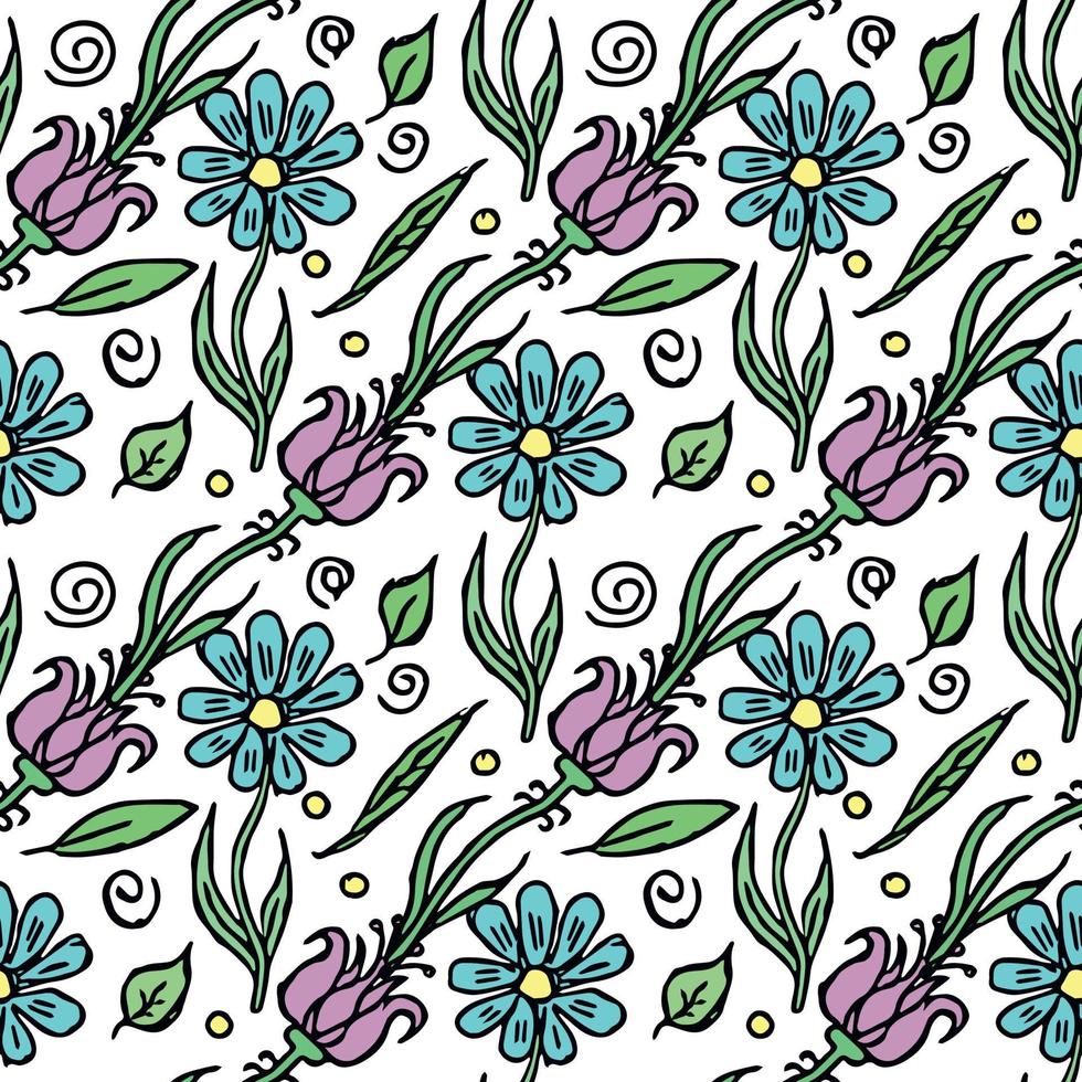 Seamless floral pattern. Doodle floral background. Spring pattern vector