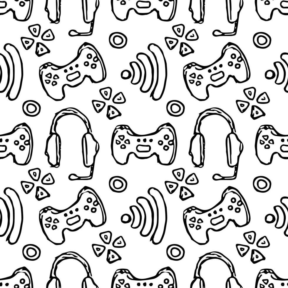 Seamless gaming pattern. Doodle background with gaming icons vector