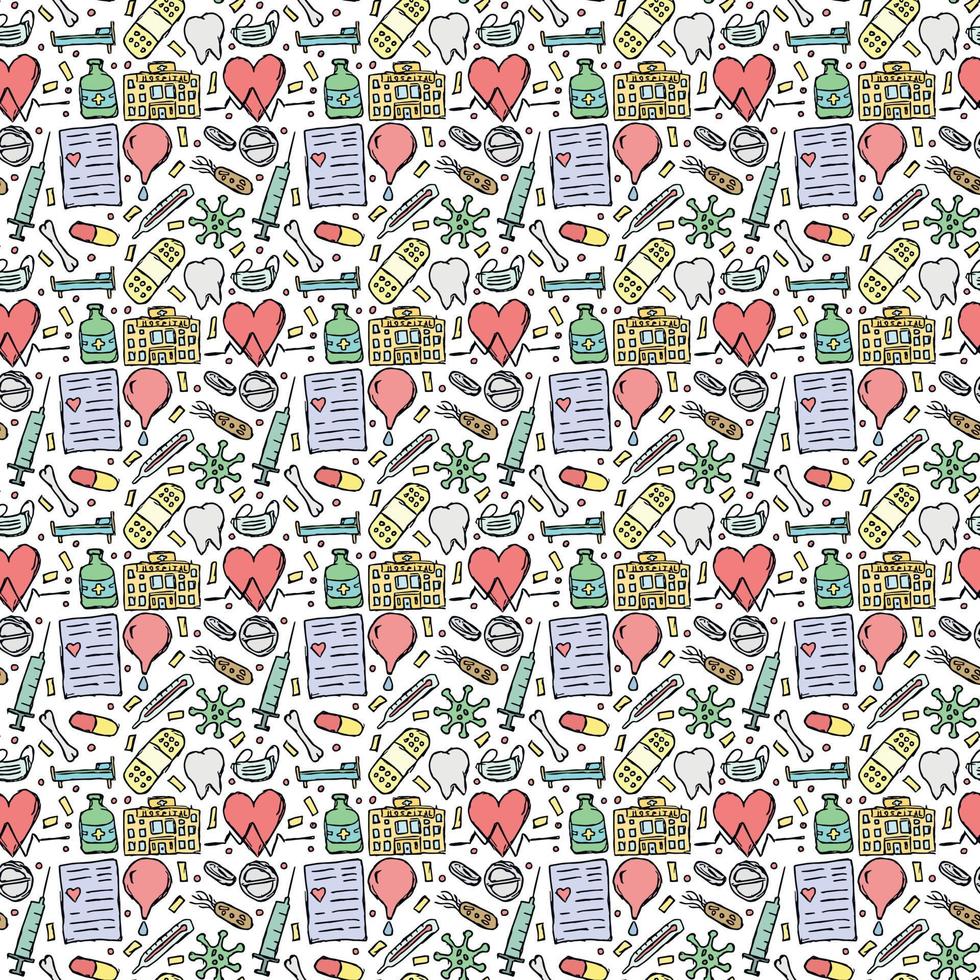 seamless medicine pattern. Doodle vector background with medicine icons