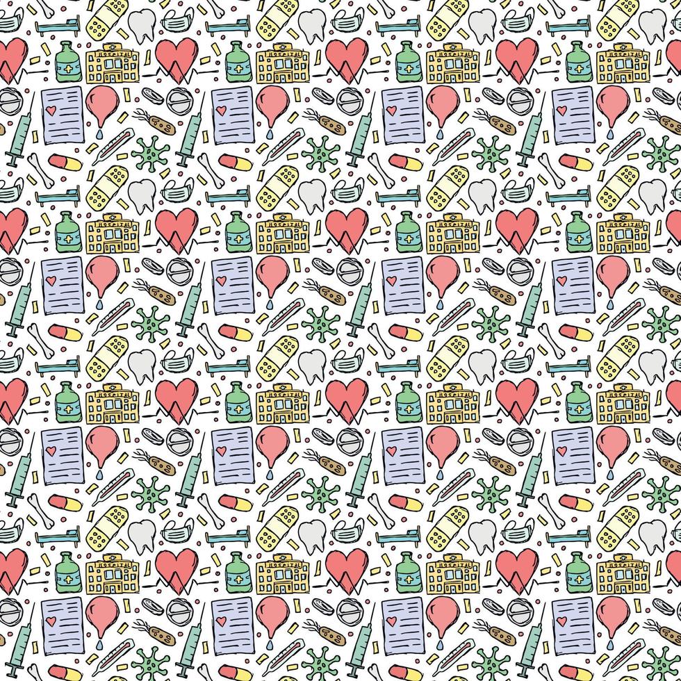 seamless medicine pattern. Doodle vector background with medicine icons