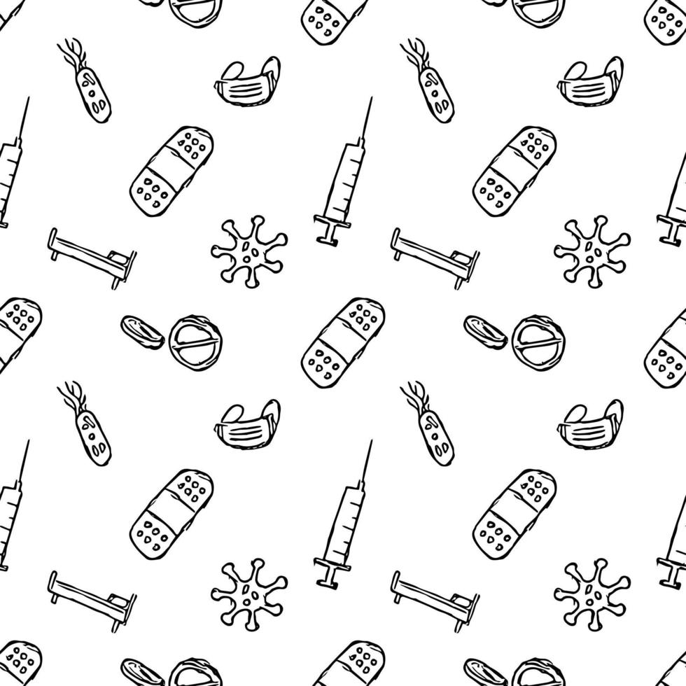 seamless medicine pattern. Doodle vector background with medicine icons