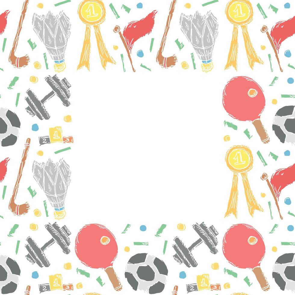 Seamless frame with sports icons. Doodle vector sport illustration