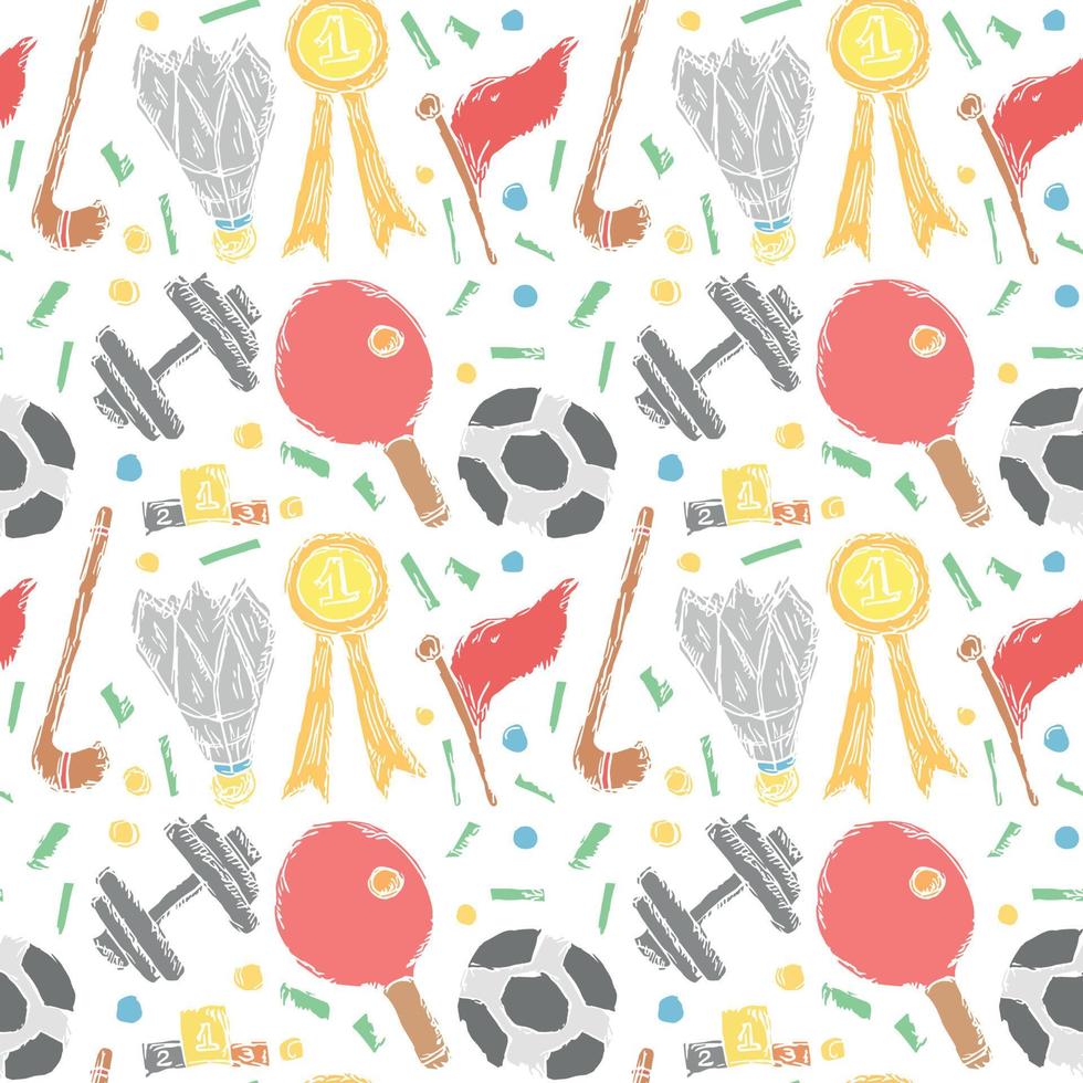 Seamless vector pattern with sports icons. Doodle sport illustration