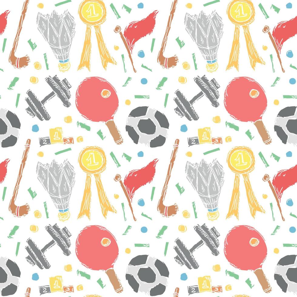 Seamless vector pattern with sports icons. Doodle sport illustration