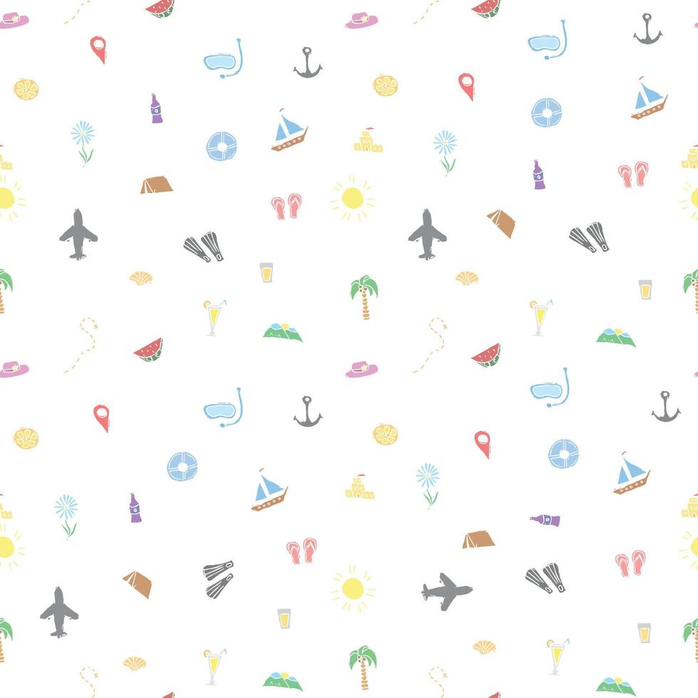 Summer seamless pattern. travel background. Travel vacation set of icons, journey and trip background. Doodle summer travel icons vector