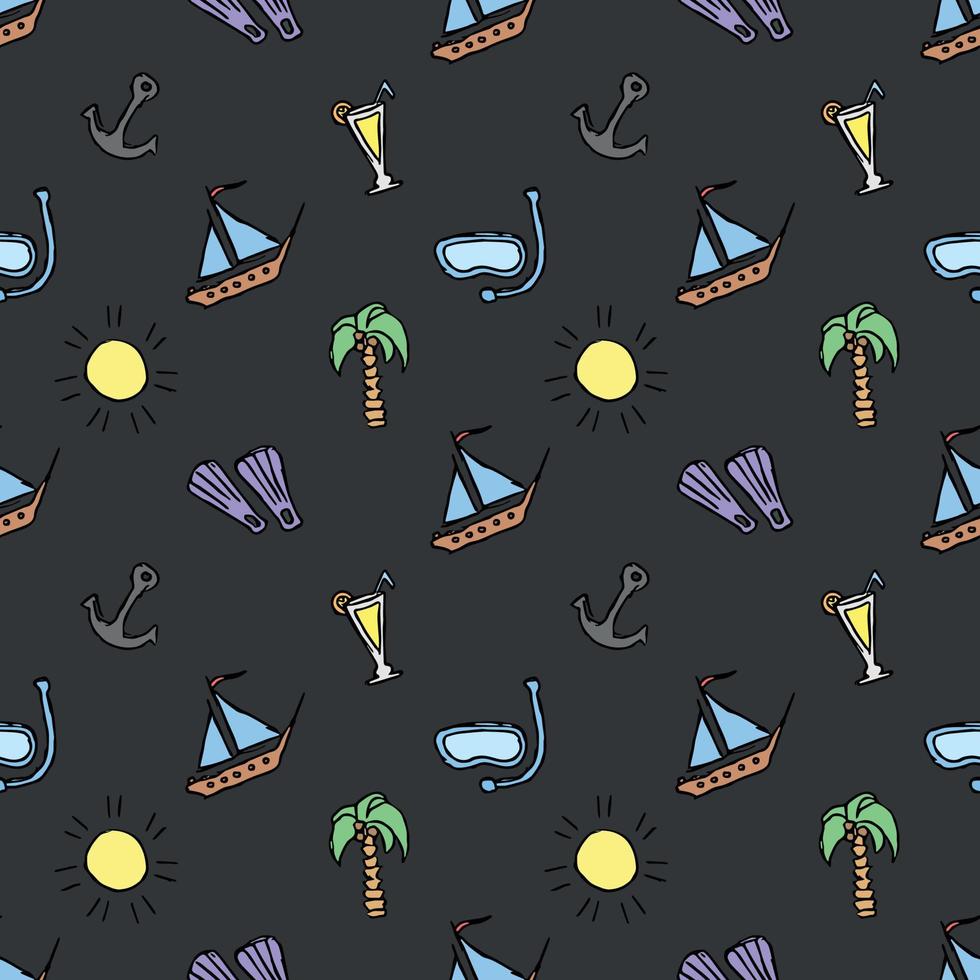 Summer seamless pattern. travel background. Travel vacation set of icons, journey and trip background. Doodle summer icons vector