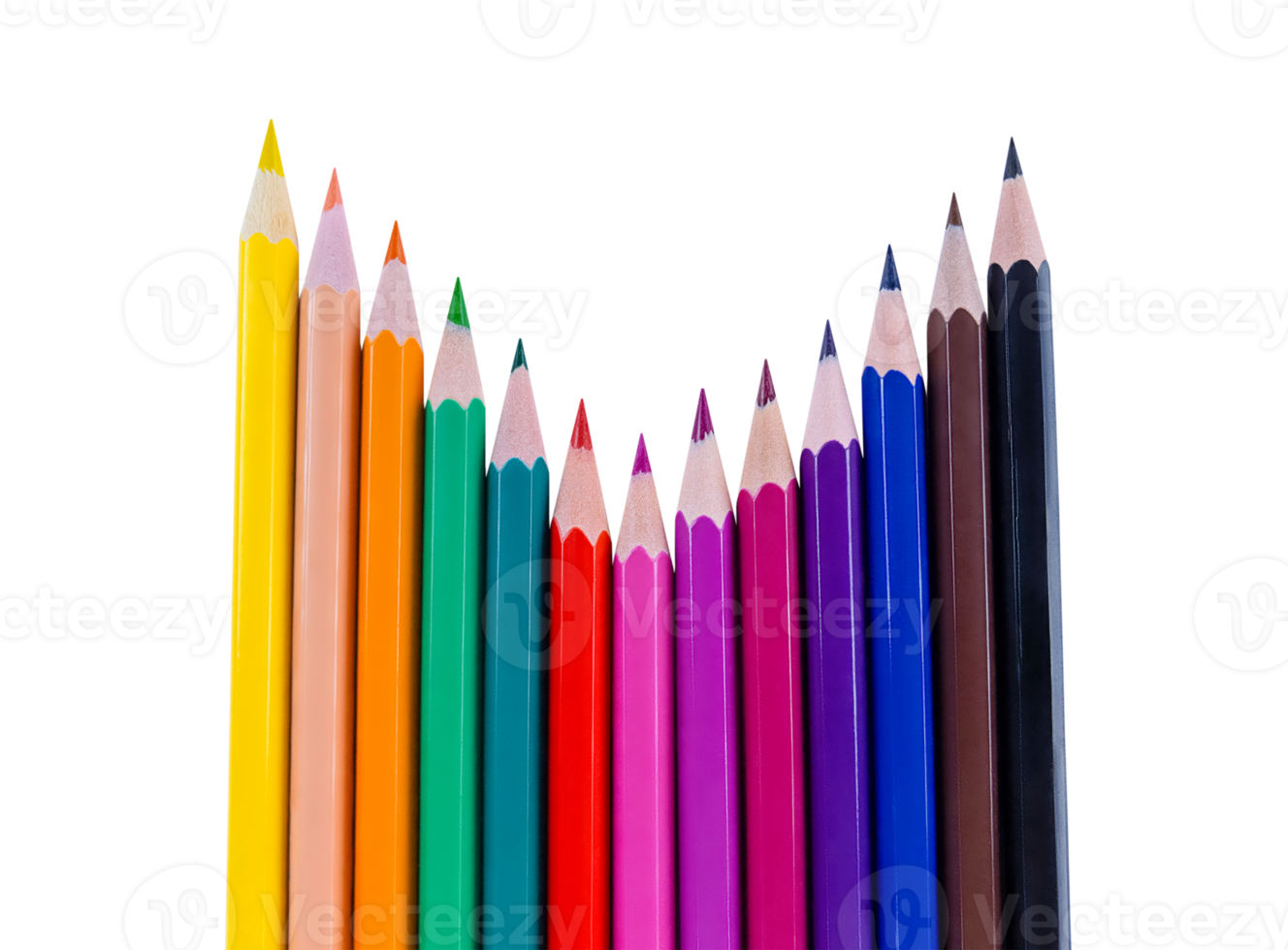 Color pencils with curve layout isolated on a transparent background. Stock photo png