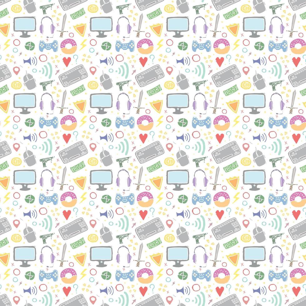 Seamless gaming pattern. Doodle background with gaming icons vector