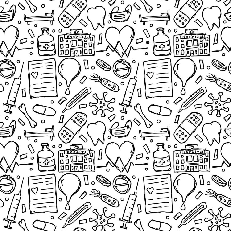 seamless medicine pattern. Doodle vector background with medicine icons ...