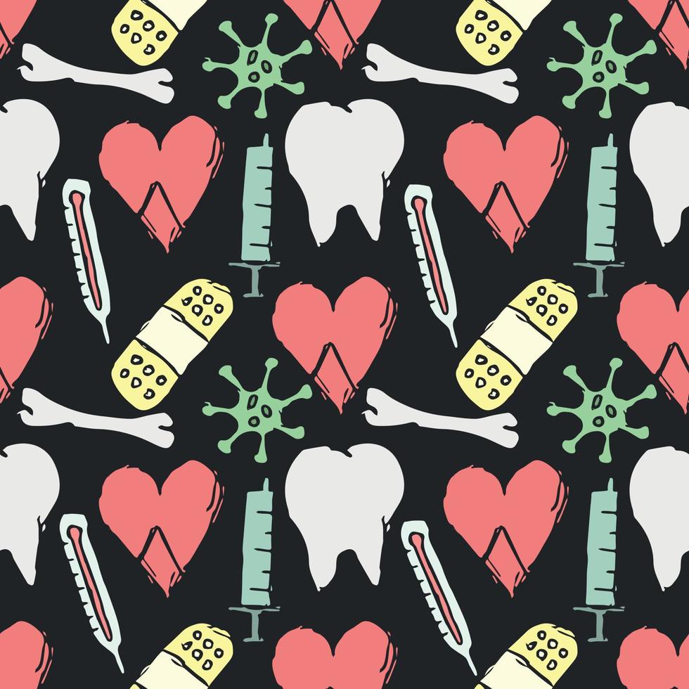 seamless medicine pattern. Doodle vector background with medicine icons