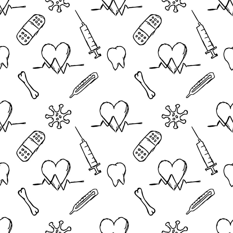 seamless medicine pattern. Doodle vector background with medicine icons