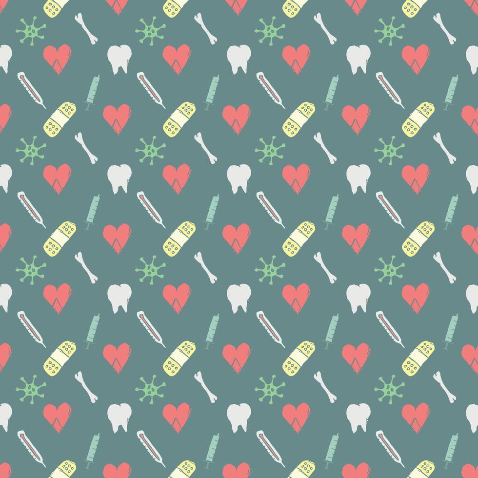 seamless medicine pattern. Doodle vector background with medicine icons